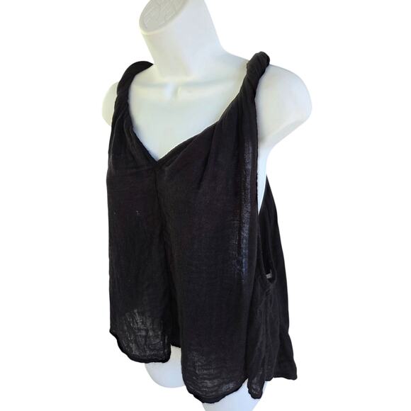 Free People Black Messmia Twisted Tank Top XL | Boho Gauze Festival Layering Top - Picture 4 of 6